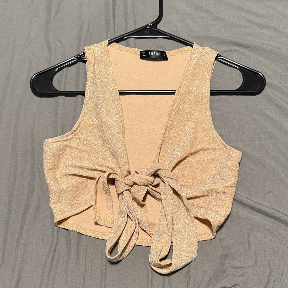 SHEIN Women's Gold Tie-Front Crop Top
